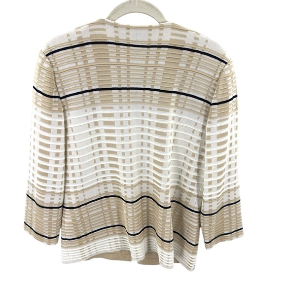 Ming Wang Open Front Jacket Cardigan Womens M Tan White Black Dressy Stretch - Picture 2 of 9